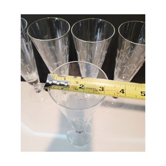 VTG Etched Bamboo Cut Crystal Glasses Set of 5 Tall‎ Pilsners Retro MCM Barware - Picture 9 of 12